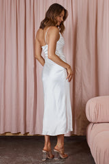Taking Bets One Shoulder Satin Midi Dress White
