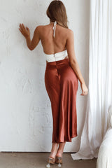 Social Butterfly Cut-Out Waist Midi Dress White Brown