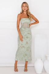 Style Too Good Strapless Mesh Maxi Dress Sage