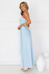 Luxora Lady Halter Satin Maxi Dress Blue