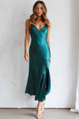 Downtown Cami Strap Front Split Midi Dress Forest Green
