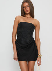 Jenevieve Strapless Drape Mini Dress Black