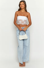 Rueth White Lace Strapless Crop Top
