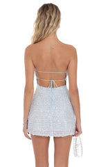 Knit Sequin Strapless Dress in Light Blue