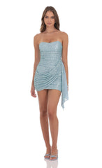 Strapless Sequin Tassel Corset Dress in Light Blue