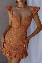 Mon Papillon Lace Mini Dress Apricot