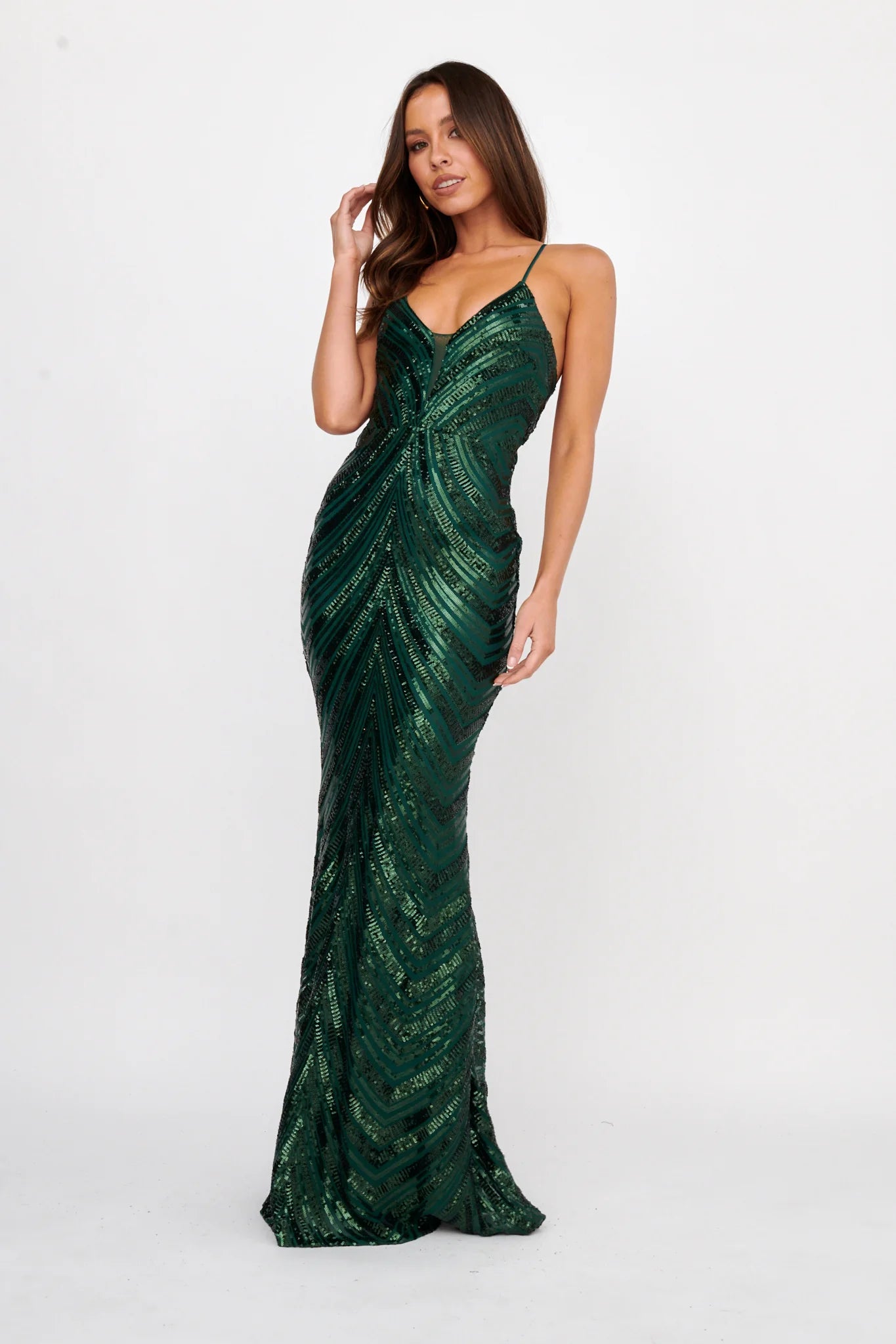 Dalila Open Tied Back Sequin Maxi Dress Hunter