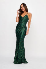 Dalila Open Tied Back Sequin Maxi Dress Hunter