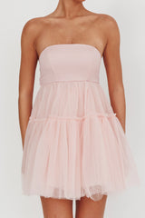 Dreamscape Strapless Tulle Mini Dress Blush