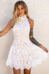 Empress High Neck Open Back Lace Dress White