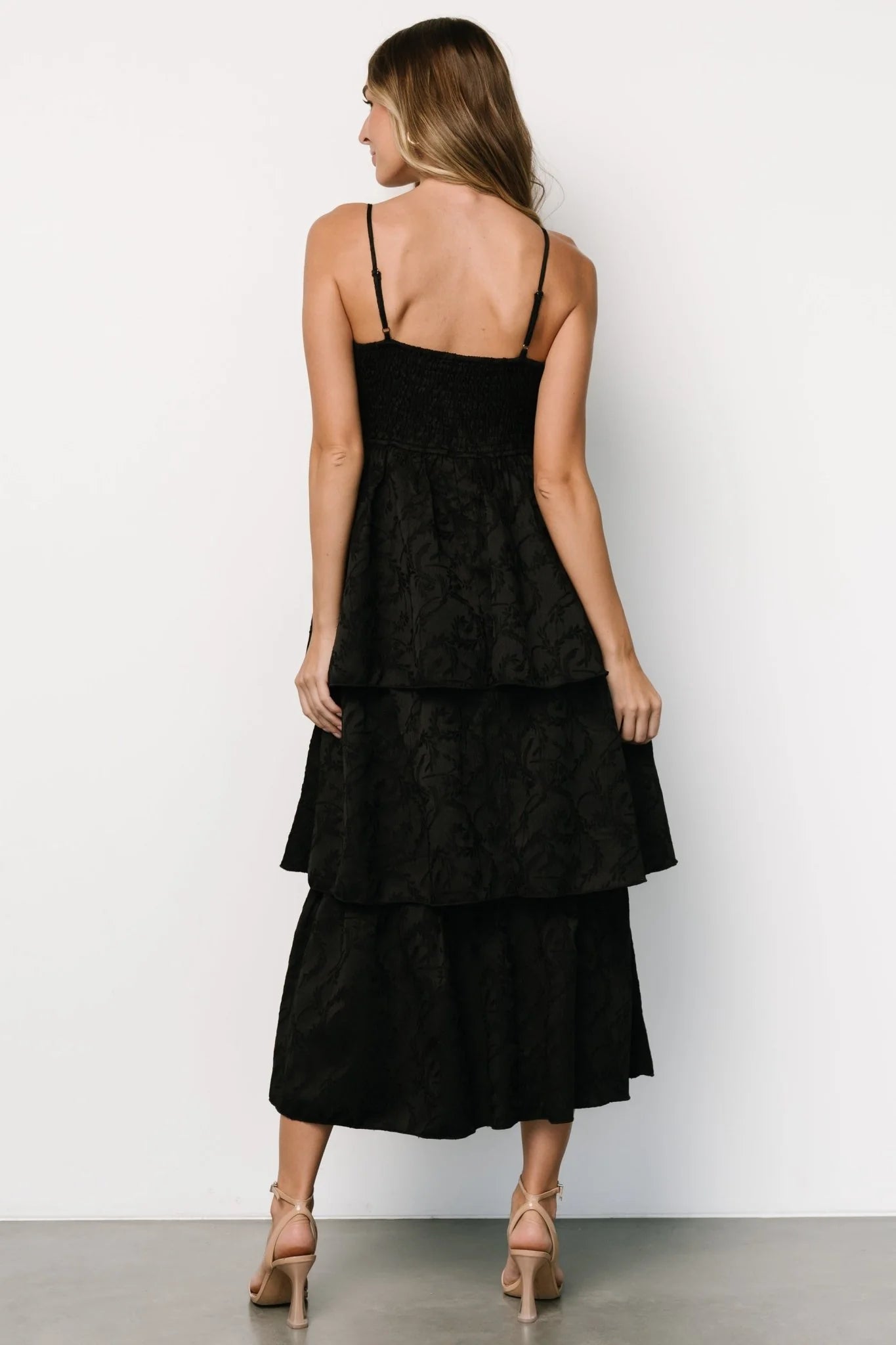 Violetta Embossed Tiered Dress | Black