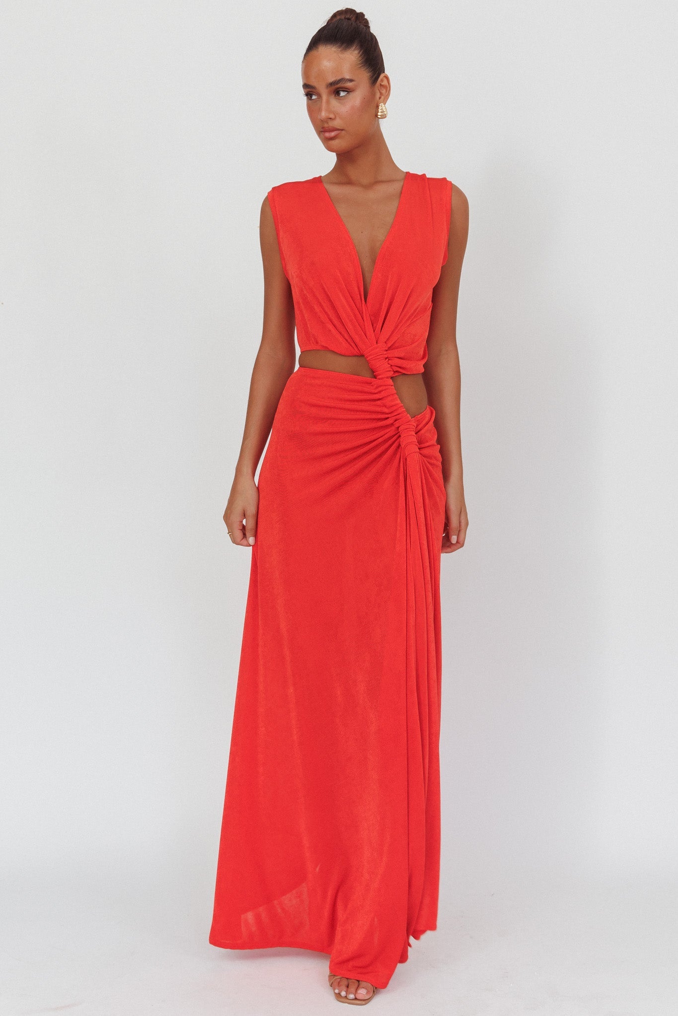 Mimosa Twist Waist Maxi Dress Coral