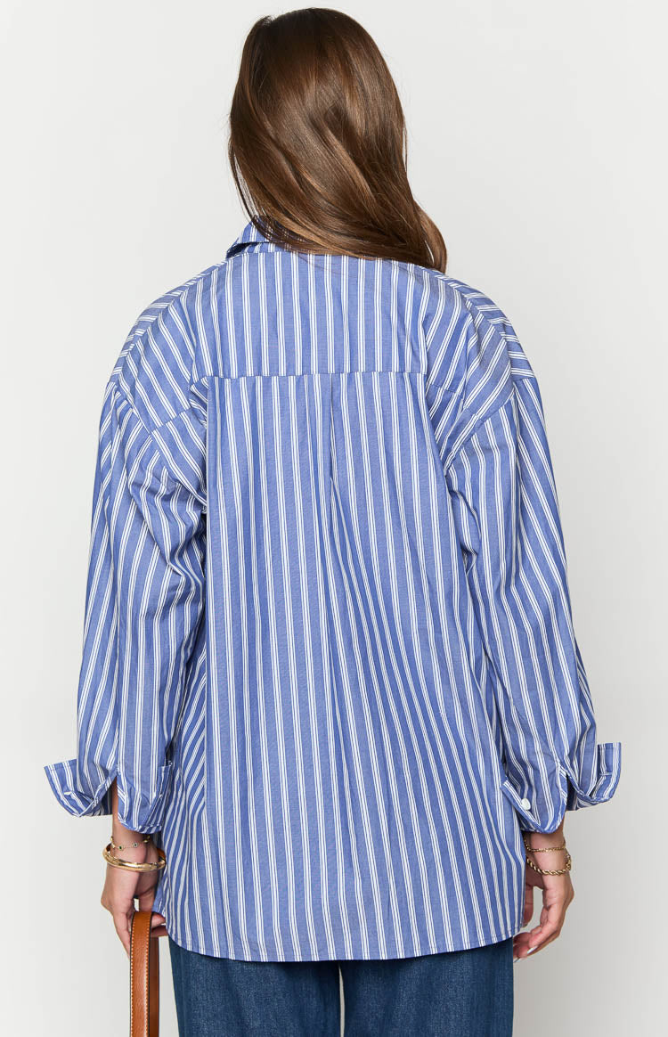 Zariah Blue Striped Long Sleeve Shirt