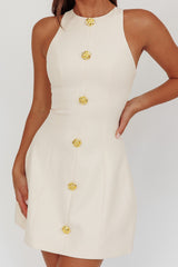 Entice Racerback Gold Button Mini Dress Cream