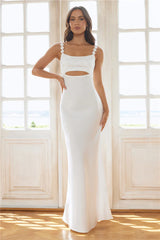 The Floral Soir��e Satin Maxi Dress White