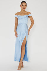 Lucinda Off-Shoulder V-Back Dress Blue