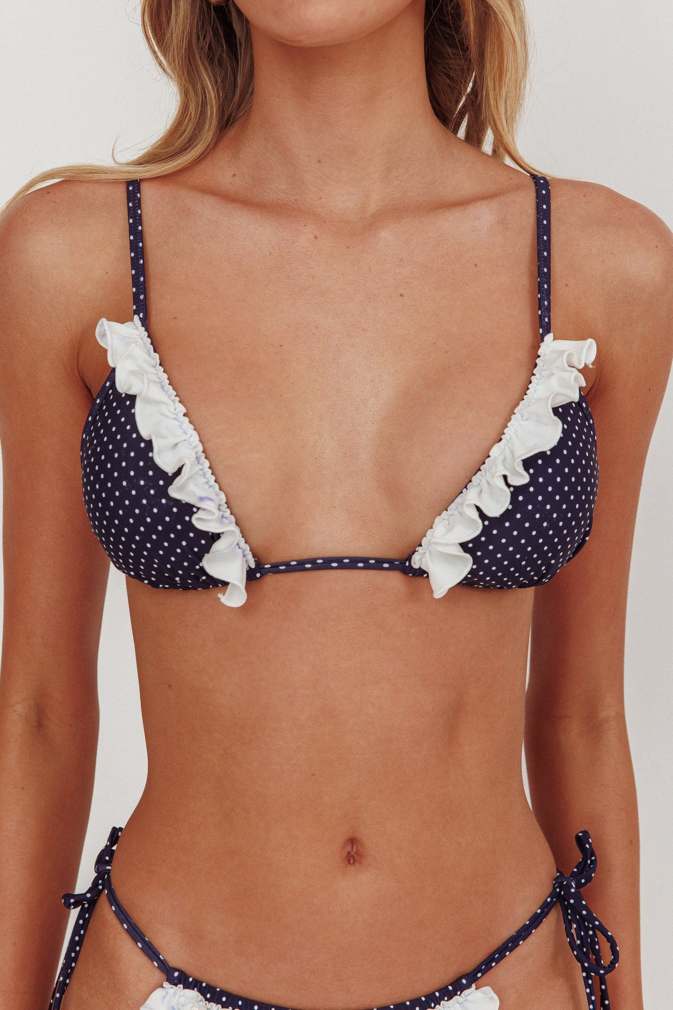 Josie Triangle String Fril Bikini Top Polka Dot