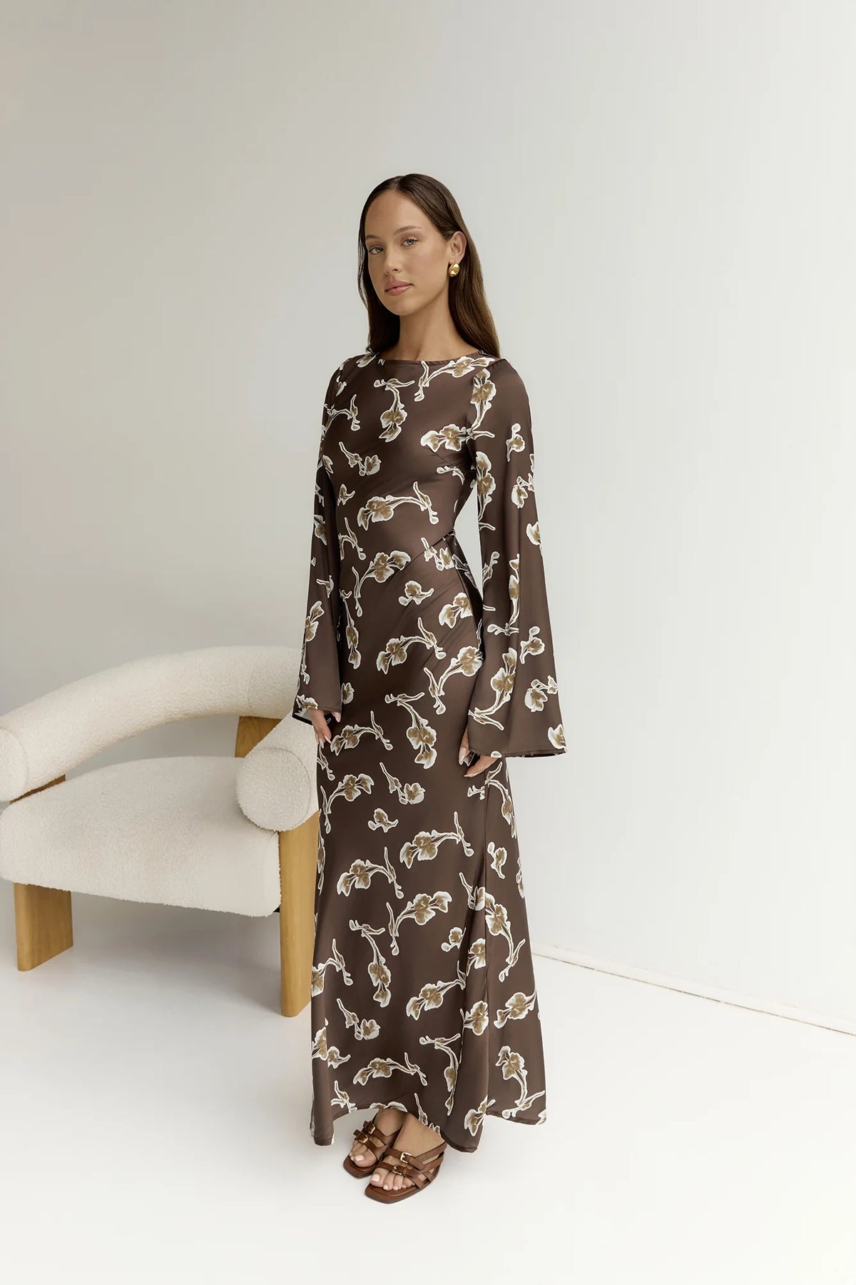 Angeline Long Sleeved Maxi Dress Brown