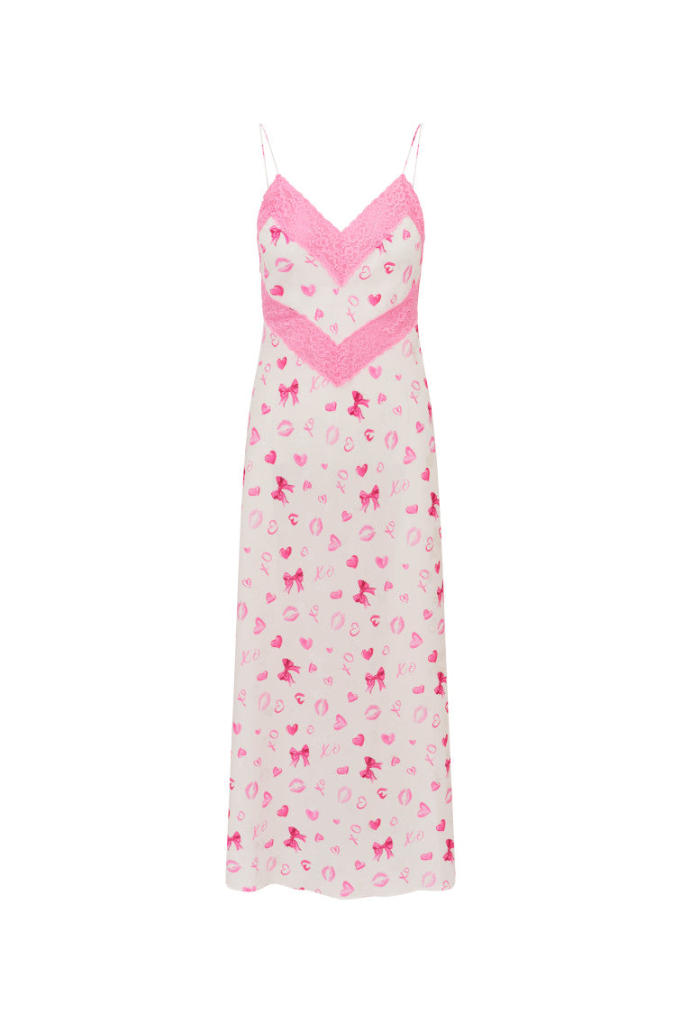 Serita Bow & Kiss Print Maxi Dress