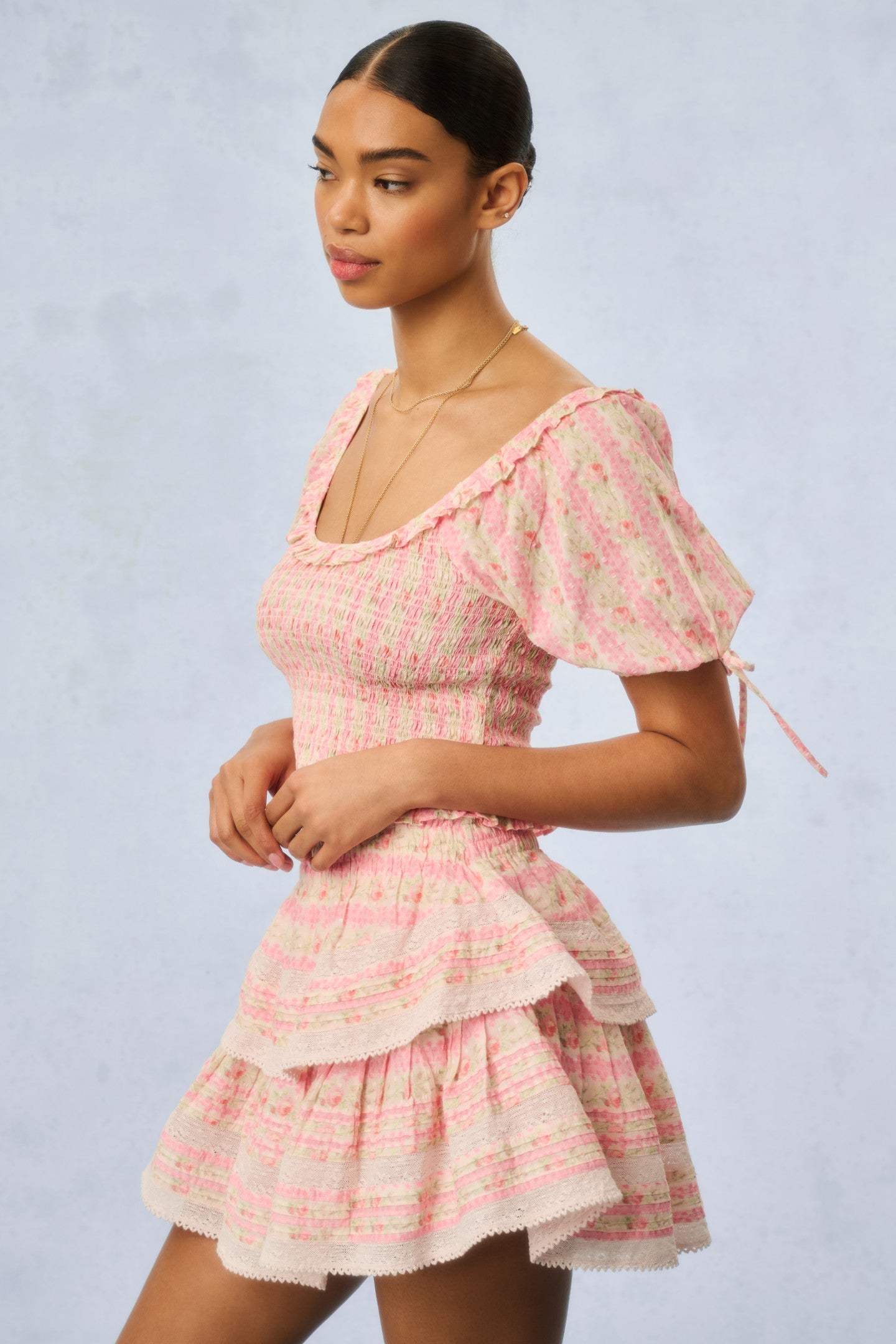 Ruffle Mini Signature Fragrance Print Skirt - STRAWBERRY MACAROON