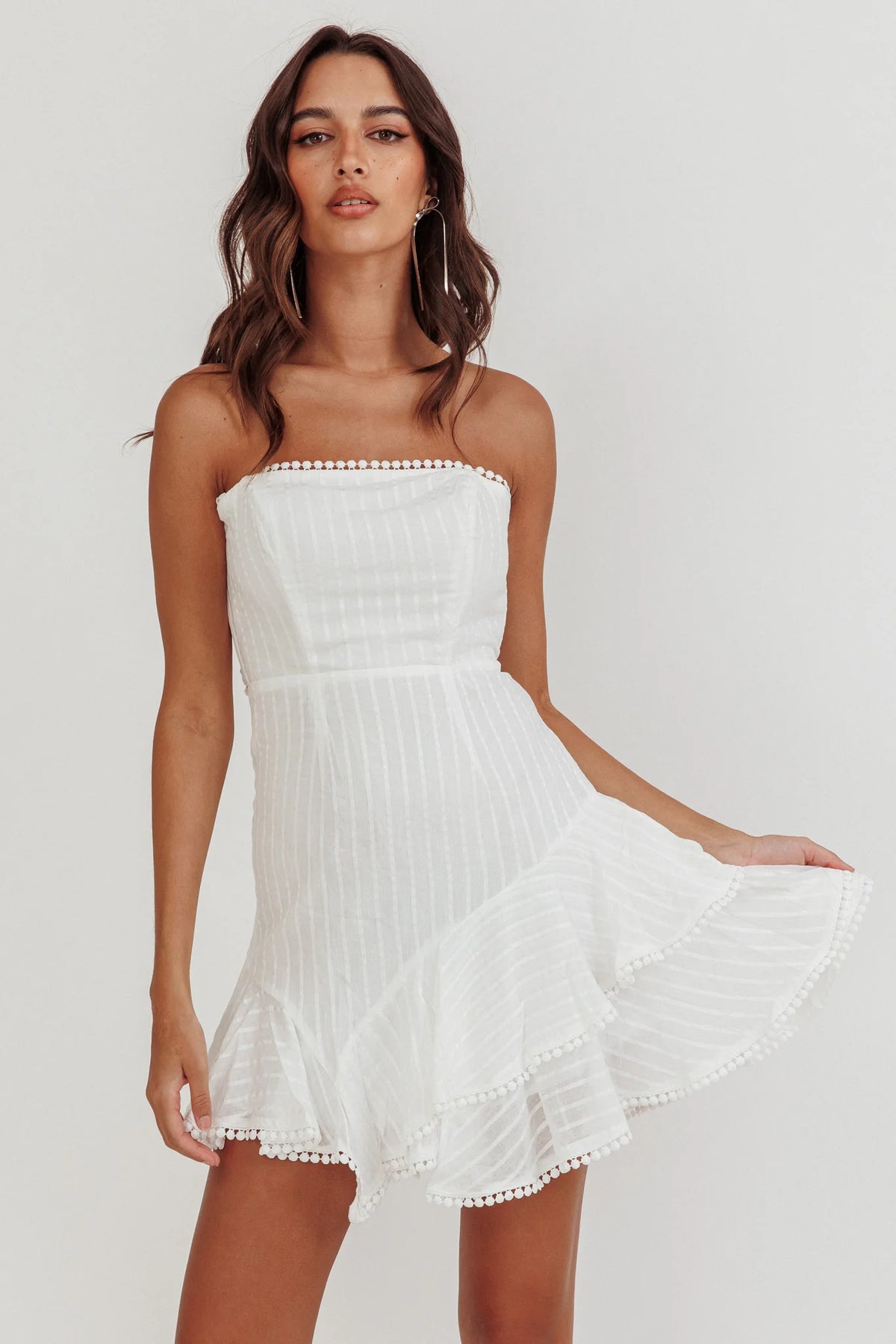 Candy Strapless Layered Ruffle Hem Dress White
