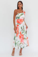 Kinley One-Shoulder Ruffle Maxi Dress Floral Red