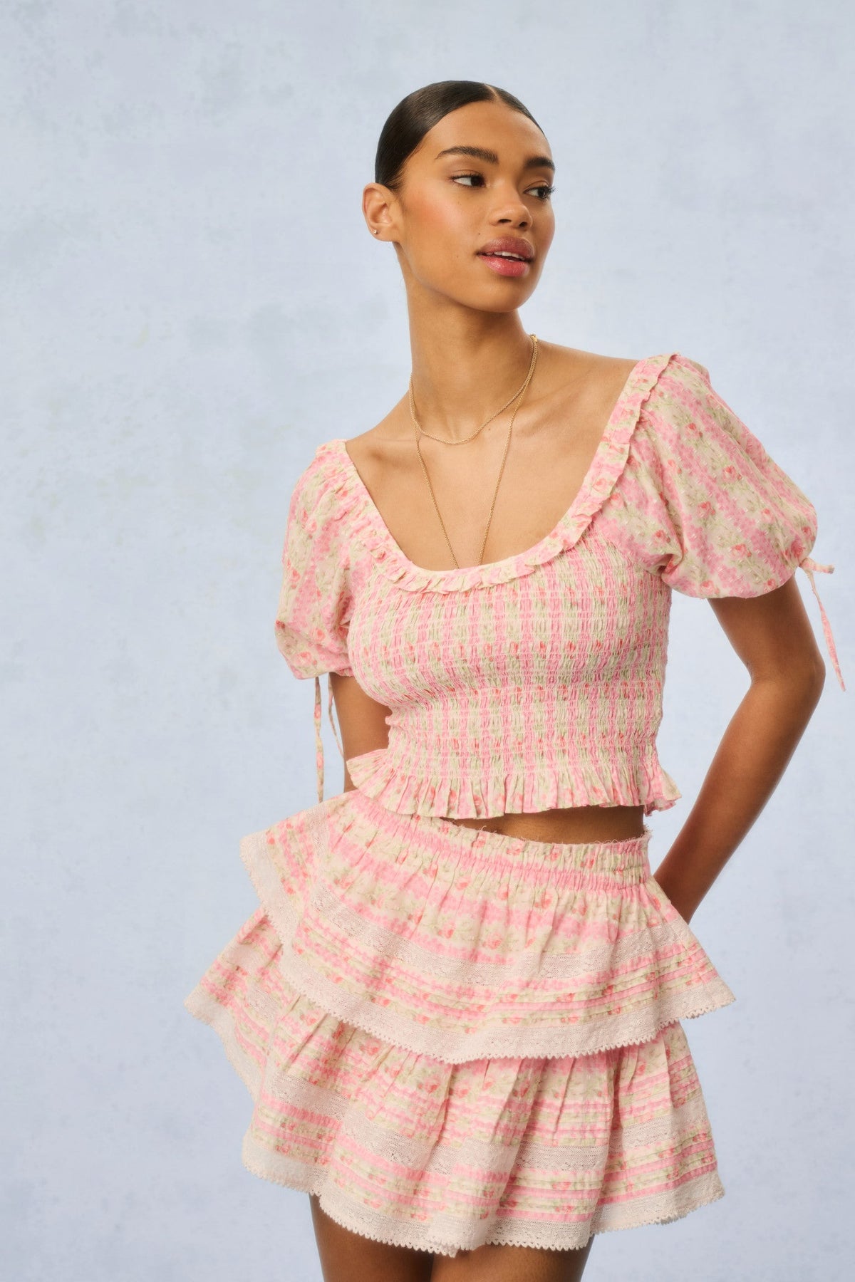 Ruffle Mini Signature Fragrance Print Skirt - STRAWBERRY MACAROON