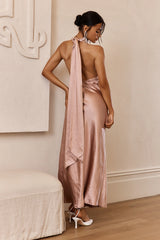 Lunar Eclipse Halterneck Satin Midi Dress Dusty Pink