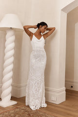 Cezanne Sequin Cowl Neck Maxi Dress White
