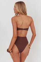 Monique High Waist Twist Bikini Bottom Chocolate Texture