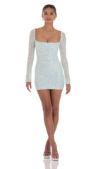 Knit Sequin Long Sleeve Dress in Blue