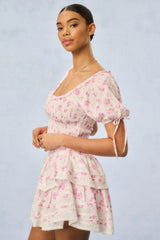 Ruffle Mini Signature Fragrance Print Skirt - STERLING DUSK