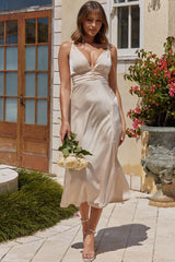 Pale Moonlight Knot Strap Midi Dress Champagne