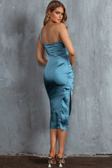 Hollywood Nights One-Shoulder Midi Dress Midnight Blue