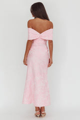 Fairytales Off-Shoulder Jacquard Maxi Dress Pink