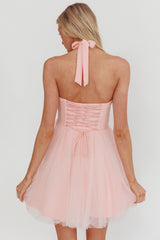 Princessa Sweetheart Neckline Halter Mini Dress Pink