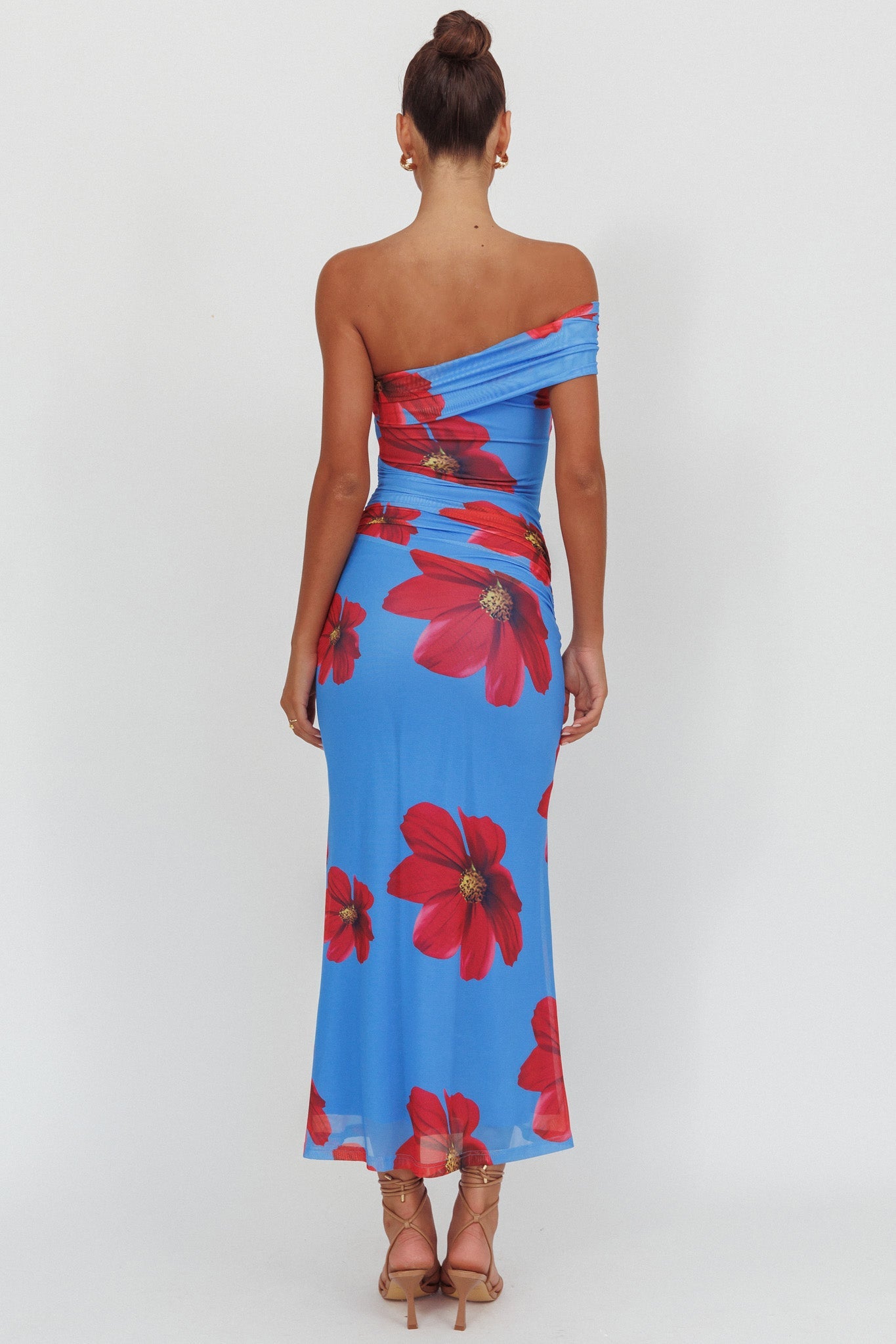 Gala One-Shoulder Maxi Dress Floral Blue