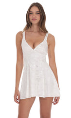 Floral Jacquard A-Line Dress in White