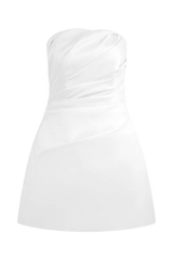 Leslie Gathered Taffeta Mini Dress - White
