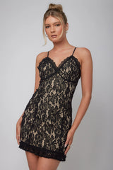 Daria Lace Overlay Mini Dress Black/Nude