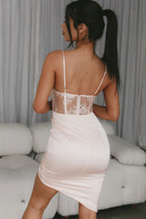Tuscany Lace Bodice Ruched Dress Blush