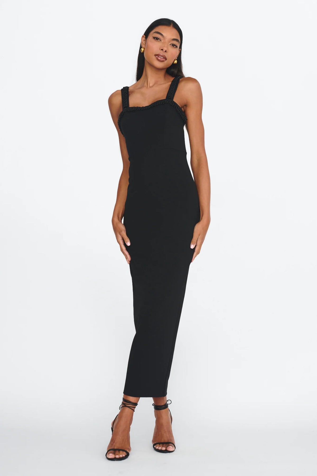 Emina Bead Trim Maxi Dress Black