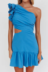 Deanna One-Shoulder Cut-Out Mini Dress Blue