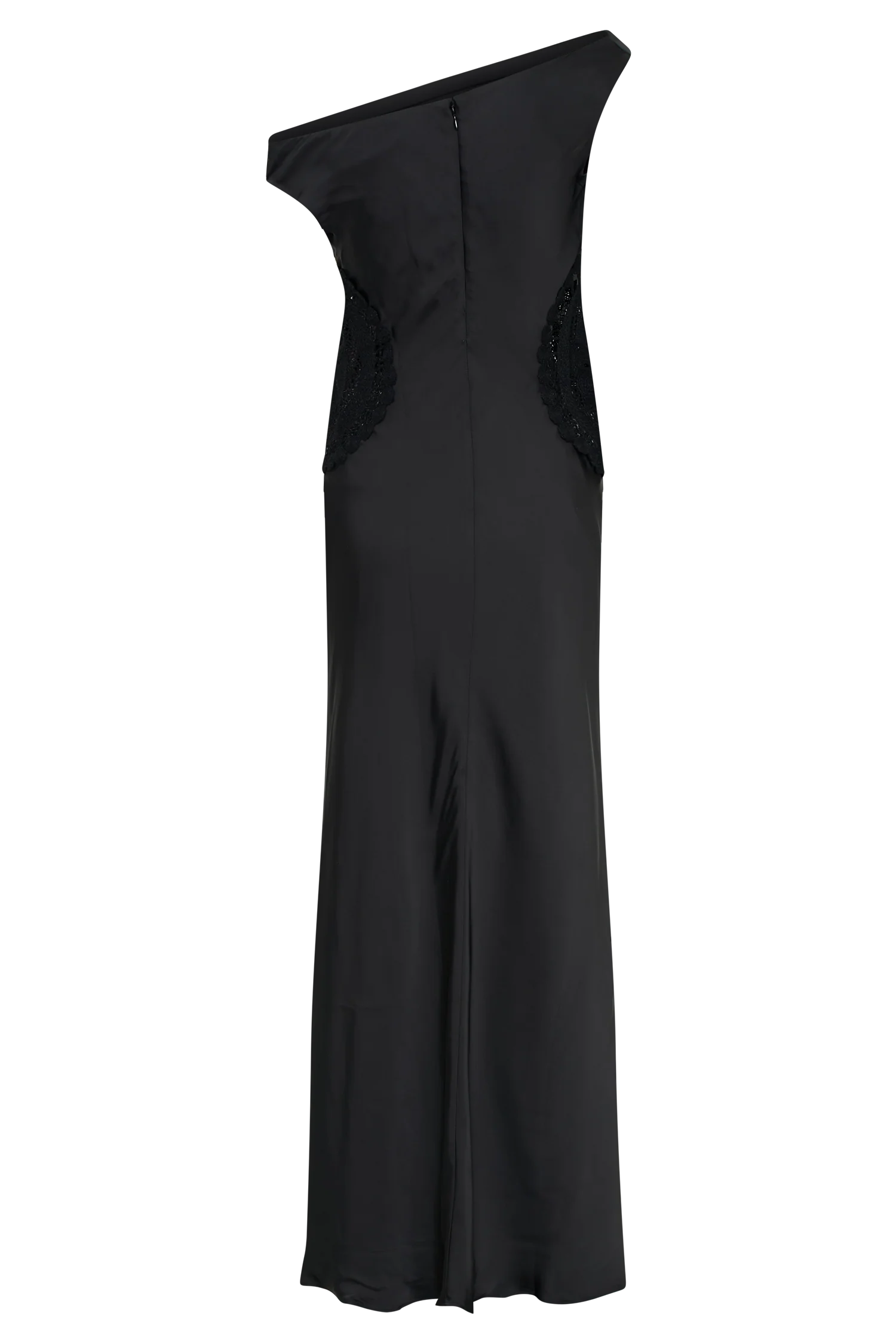 Kristina Satin Maxi Dress With Crochet - Black