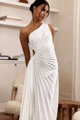 Brooklynn One-Shoulder Accordion Pleat Dress White