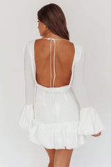 Promise Bubble Hem Open Back Mini Dress White