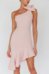 Tiffany One-Shoulder Bow Dress Blush