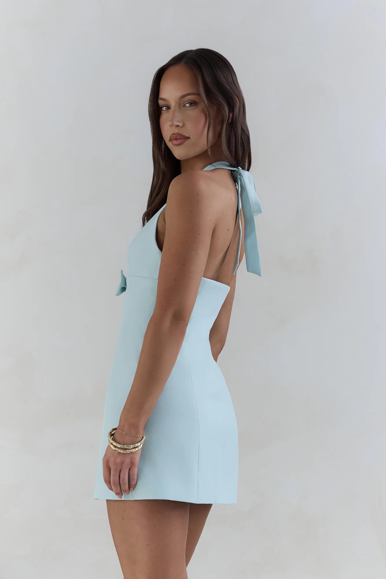 Runway Queen Halter Mini Dress Aqua