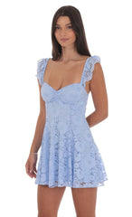 Lace Fit and Flare Dress in Light Blue