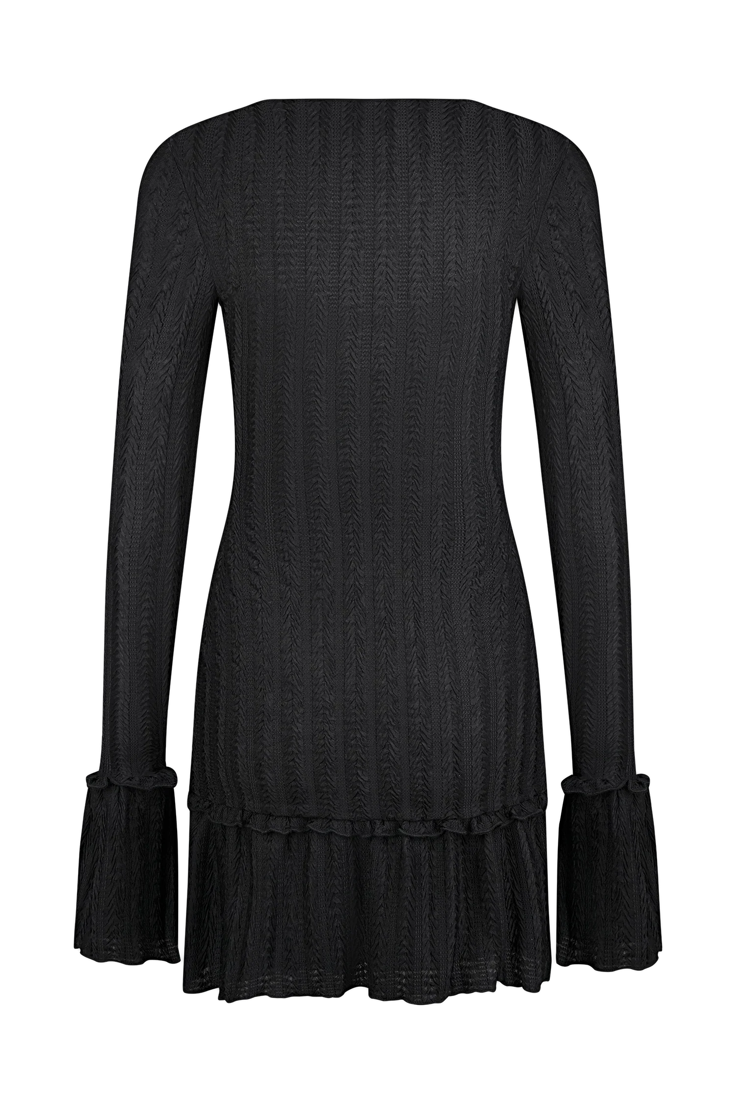 Daphne Pointelle Long Sleeve Mini Dress - Black